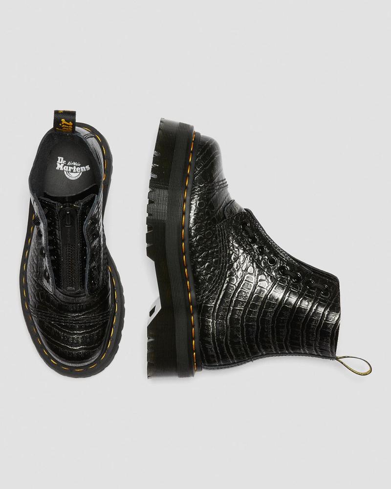 Dr Martens Sinclair Croc Emboss Læder Platform Støvler Dame Sort | DK 252XYU